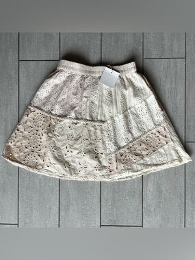 Zara Kids Girl Embroidered Eyelet Skirt Pastel Pink Size 12-13 Broderie Anglaise